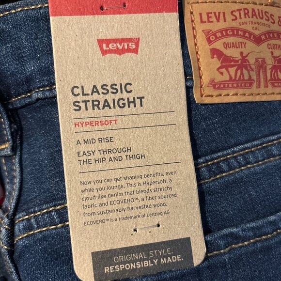 Levi's Classic Straight Jeans 28 x 32 6L Dark Wash Stretch Tall 6 Long - Picture 4 of 8